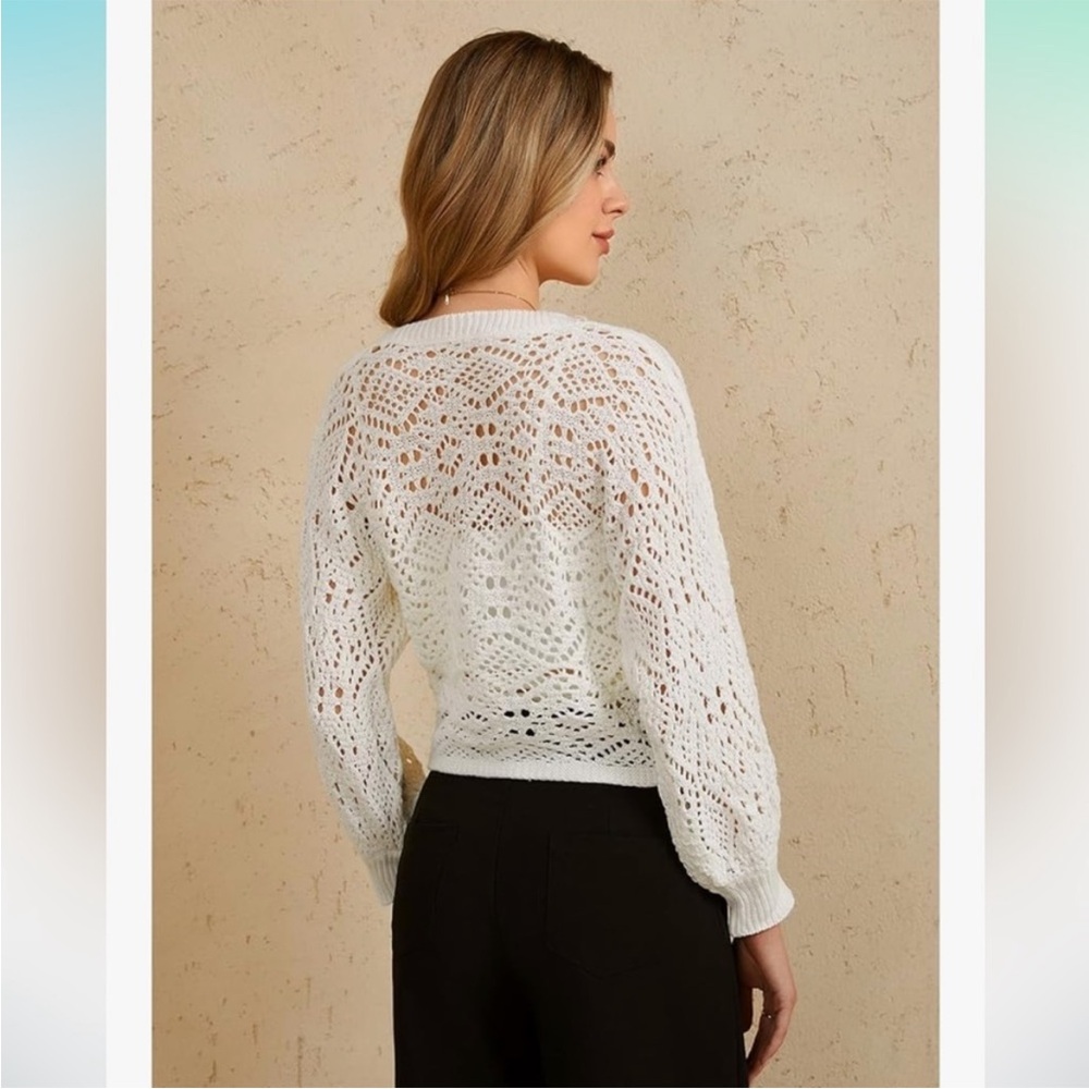 Off White or Milky White Knit Semi Sheer Wrap Sweater - Decorative Side Tie - Picture 10 of 13
